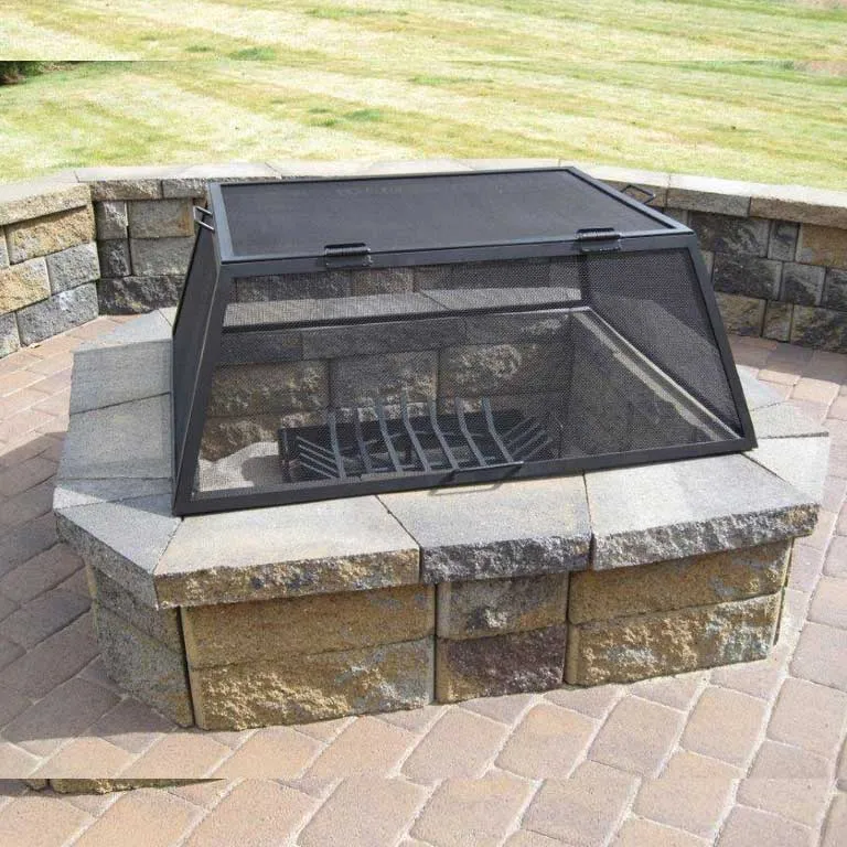 Rectangular Fire Pit Screen with Hinged Door - Stainless Steel