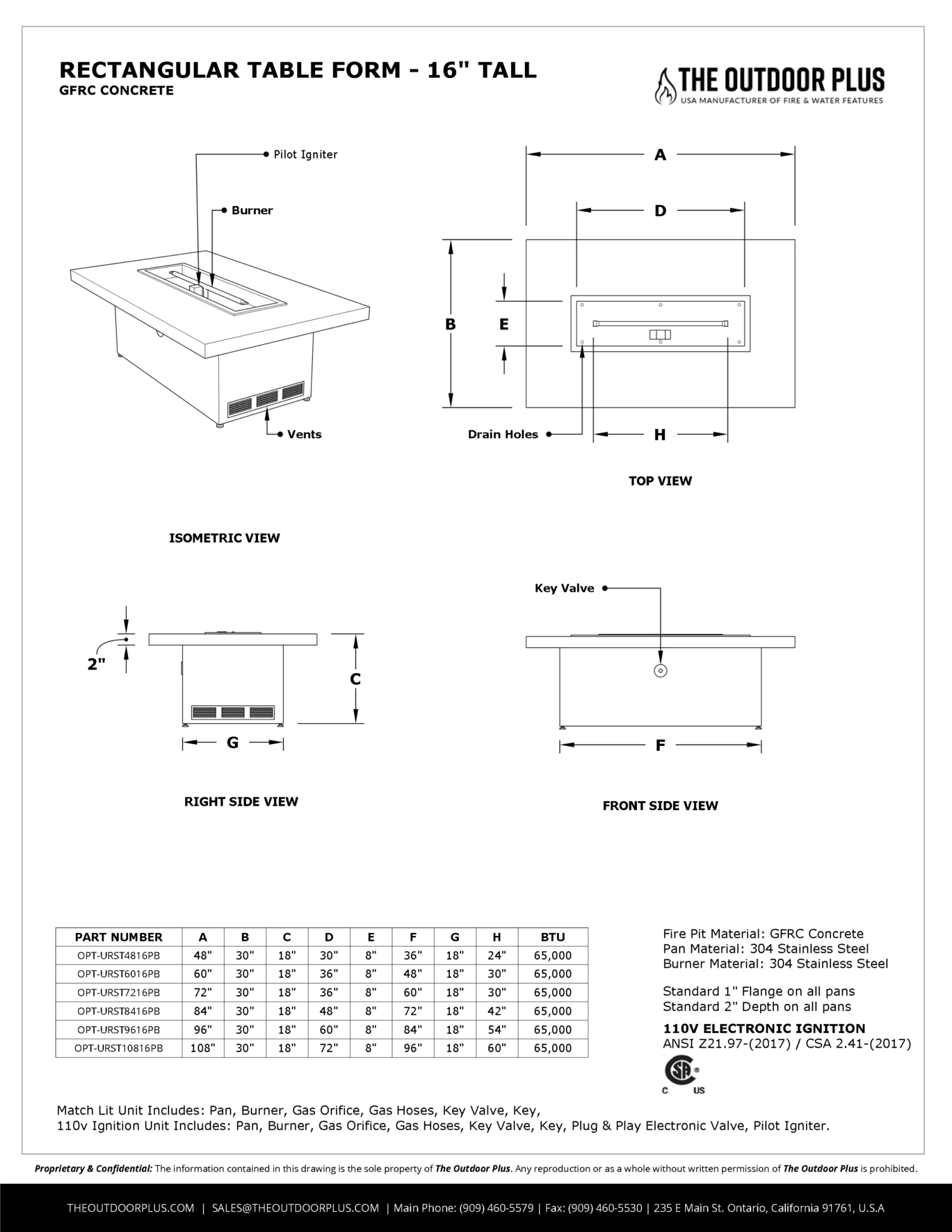 Rectangular Ready-To-Finish Fire Table Form – 16″ & 24″ Tall - Steel