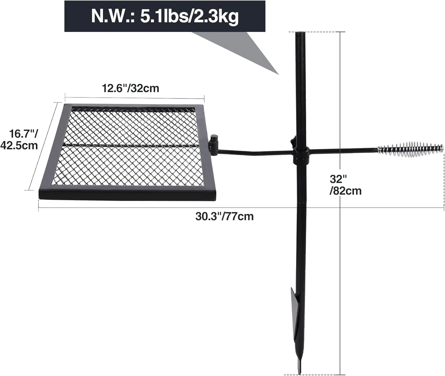 REDCAMP Swivel Campfire Grill Heavy Duty Steel Grate, Over Fire Camp Grill with Carrying Bag for Outdoor Open Flame Cooking
