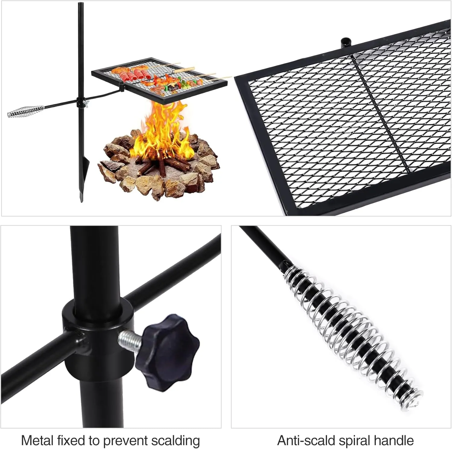 REDCAMP Swivel Campfire Grill Heavy Duty Steel Grate, Over Fire Camp Grill with Carrying Bag for Outdoor Open Flame Cooking