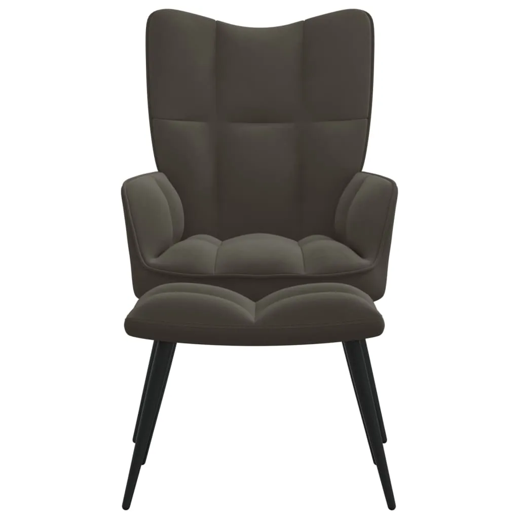 Relaxing Chair with a Stool Dark Gray Velvet