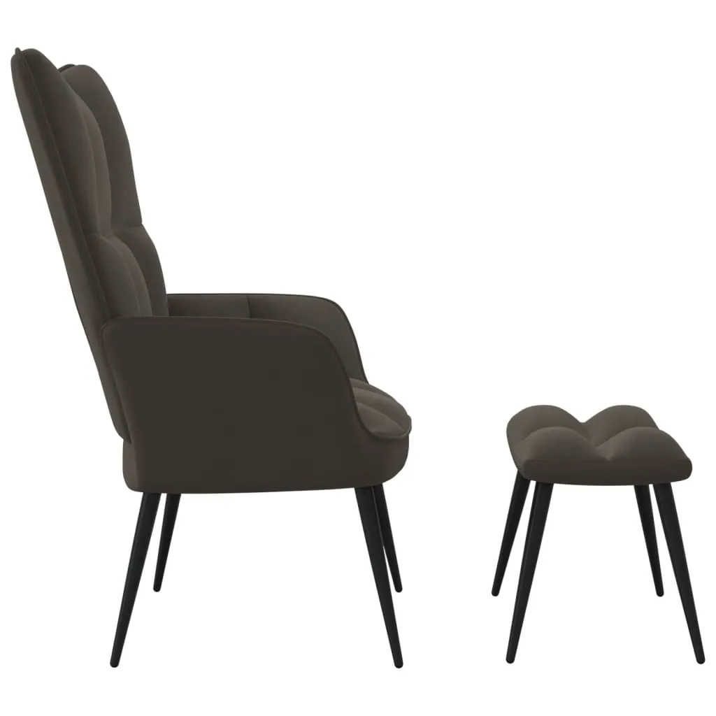 Relaxing Chair with a Stool Dark Gray Velvet