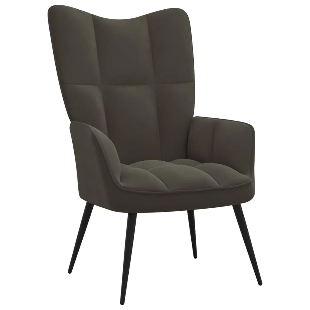 Relaxing Chair with a Stool Dark Gray Velvet
