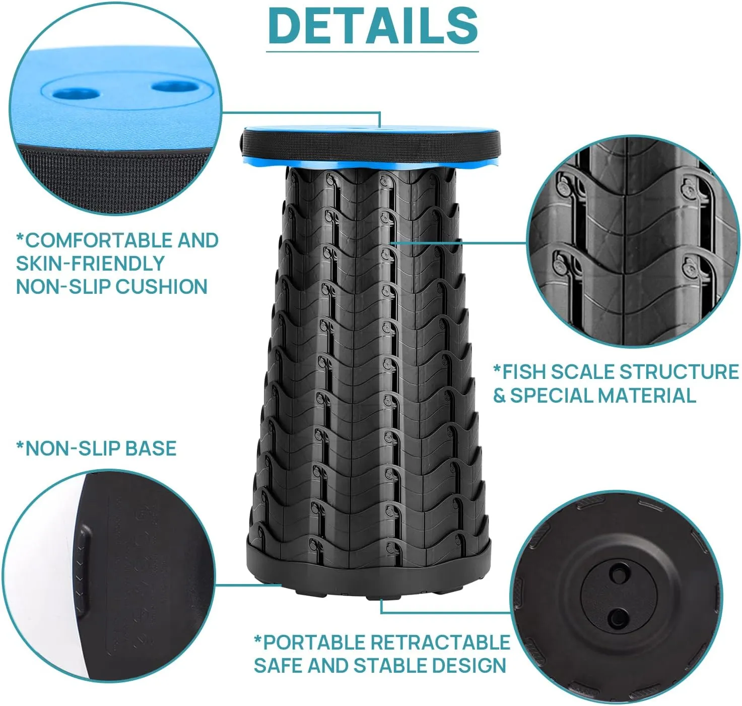 Retractable Folding Stools, Portable Camping Stool, Collapsible Stool Lightweight Yet More Sturdy for Fishing,Hiking Tours,BBQ,Parties,Outdoor Activities, Max Load 400lbs