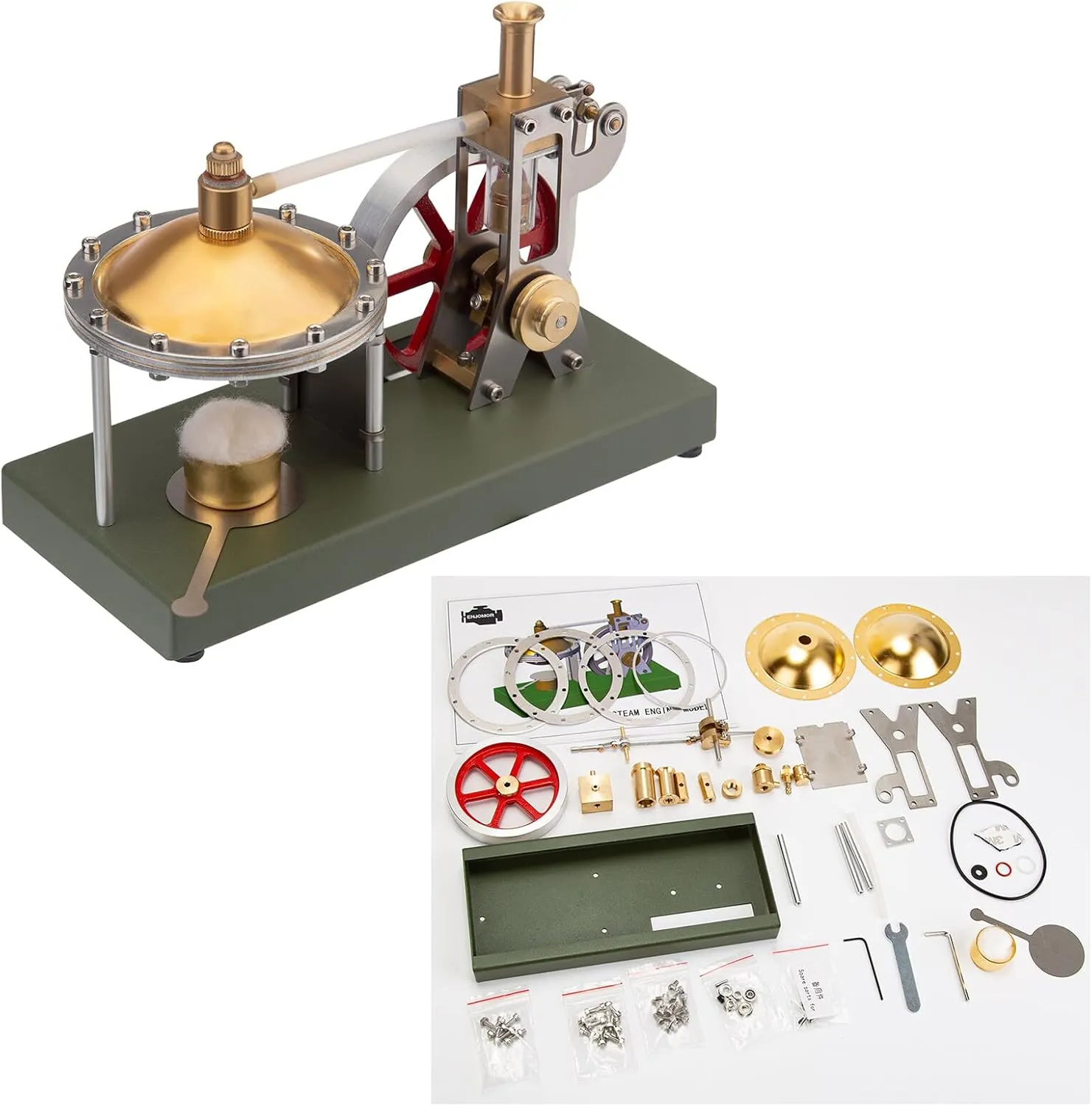 Retro Steam Engine Kit, DIY Assembly Vertical Steam Engine Model with Spherical Boiler, Physics Science Experiment Toy for Adults & Teens