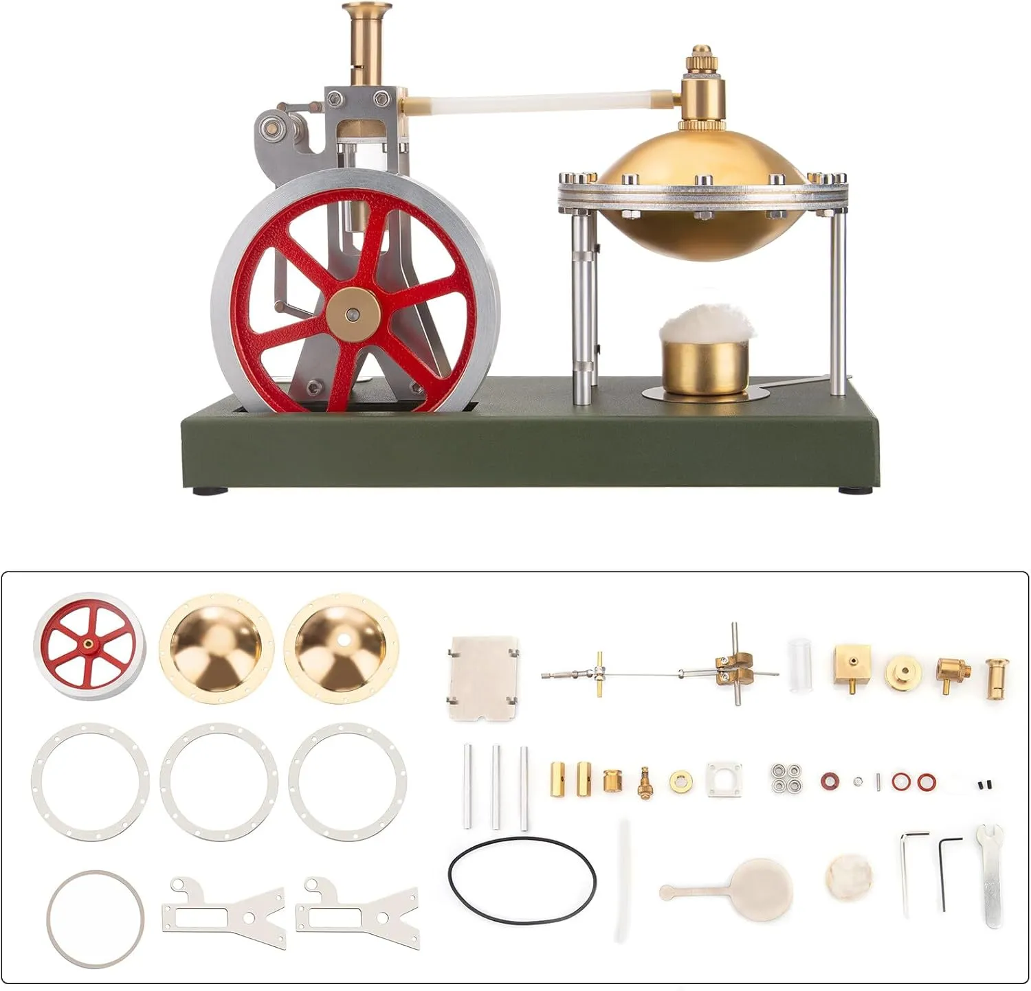 Retro Steam Engine Kit, DIY Assembly Vertical Steam Engine Model with Spherical Boiler, Physics Science Experiment Toy for Adults & Teens