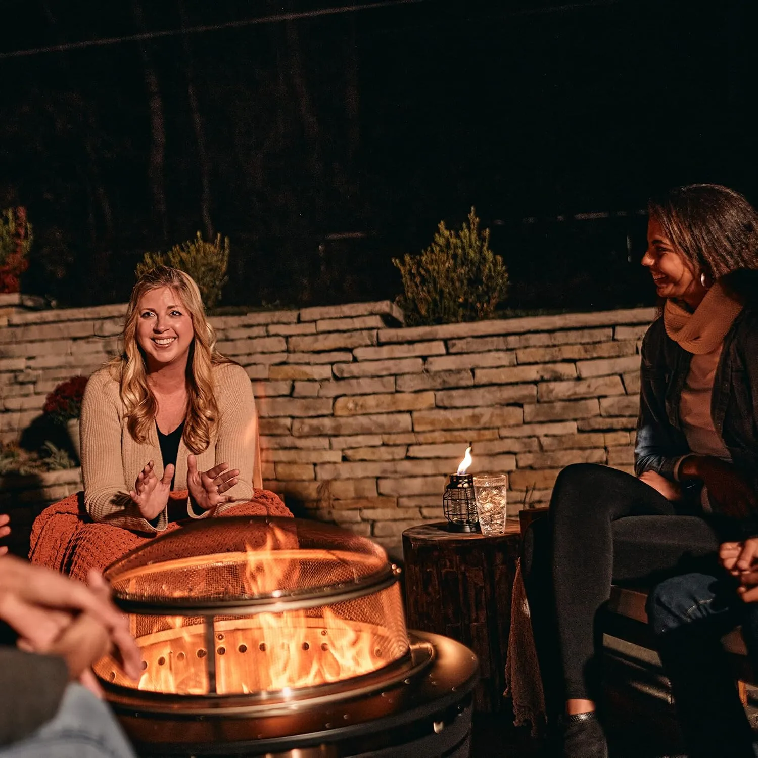 Reunion Fire Pit Screen & Poker Set – Outdoor Fire Pit Spark Protector & Ember Guard – Fire Poker Tool for Safe & Controlled Fires – Durable Metal Fire Pit Accessories in Gold & Black