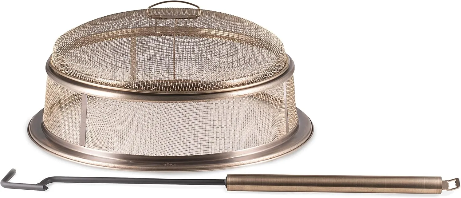 Reunion Fire Pit Screen & Poker Set – Outdoor Fire Pit Spark Protector & Ember Guard – Fire Poker Tool for Safe & Controlled Fires – Durable Metal Fire Pit Accessories in Gold & Black