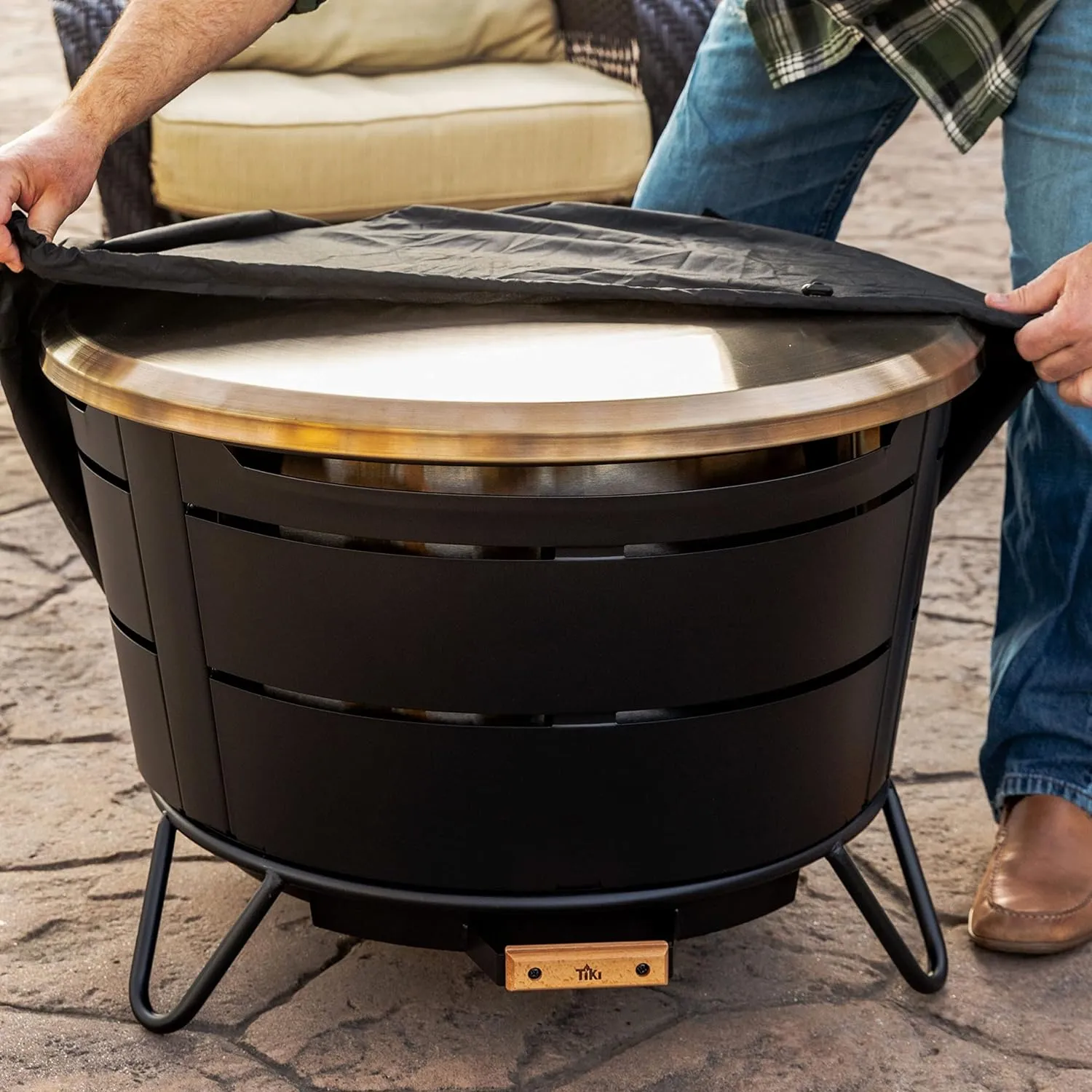 Reunion Tabletop Fire Pit Cover – 28.5" Durable 304 Stainless Steel Lid – Weather-Resistant Outdoor Fire Pit Protection – Converts Fire Pit into Table – Patio & Backyard Accessory, Gold