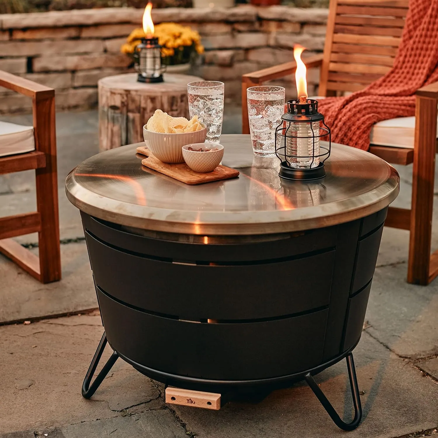 Reunion Tabletop Fire Pit Cover – 28.5" Durable 304 Stainless Steel Lid – Weather-Resistant Outdoor Fire Pit Protection – Converts Fire Pit into Table – Patio & Backyard Accessory, Gold