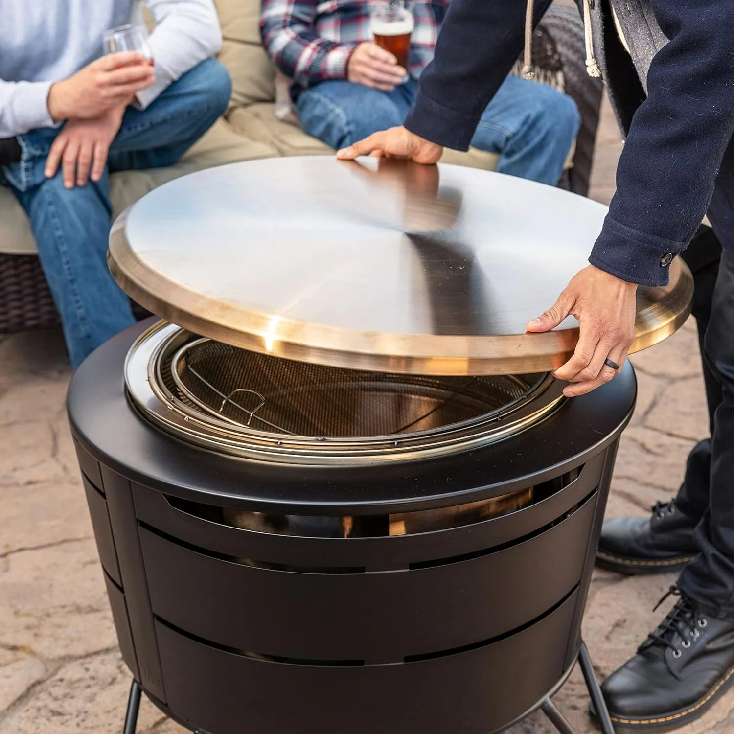 Reunion Tabletop Fire Pit Cover – 28.5" Durable 304 Stainless Steel Lid – Weather-Resistant Outdoor Fire Pit Protection – Converts Fire Pit into Table – Patio & Backyard Accessory, Gold