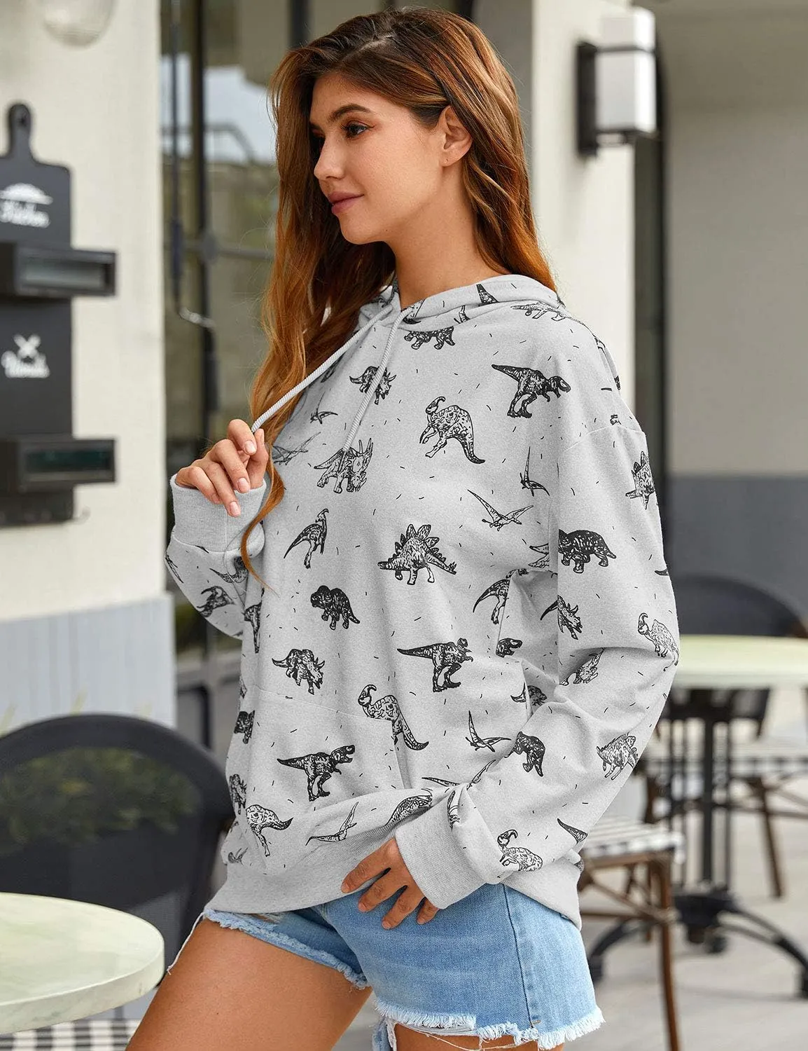 RMCMS Women Cute Dinosaur Graphic Prime Sweatshirt Tees Ladies Bestie Fun Hoodies Pullover Tops