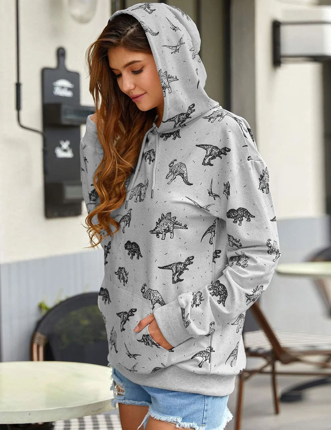 RMCMS Women Cute Dinosaur Graphic Prime Sweatshirt Tees Ladies Bestie Fun Hoodies Pullover Tops