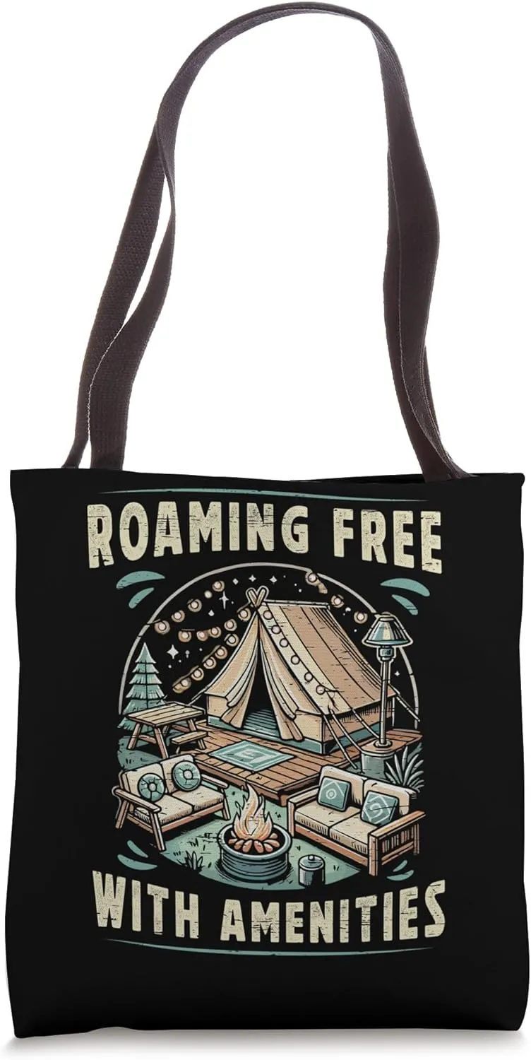 Roaming Free With Amenities Camping Scene Tote Bag