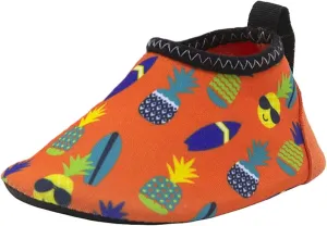 Robeez Kids Aqua Shoes Boys & Girls Slip Resistant Neoprene Water Shoes for Summer, Beach, Pool, Cool Pineapple Orange Spandex, 12-18 Months