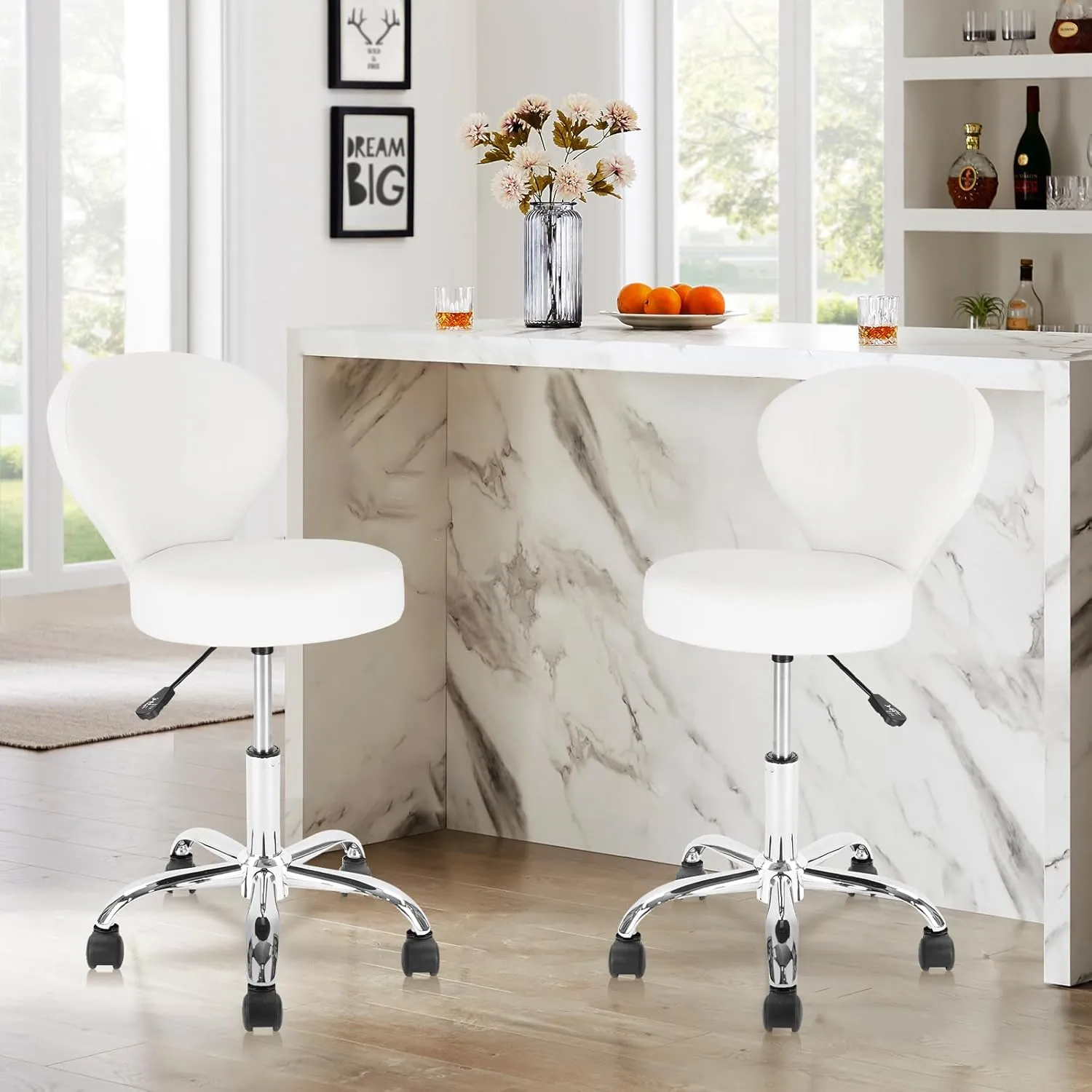 Rolling Swivel Salon Stool Chair with Back Support Adjustable Hydraulic for Office Massage Facial Spa Medical Drafting Tattoo Beauty Barber White