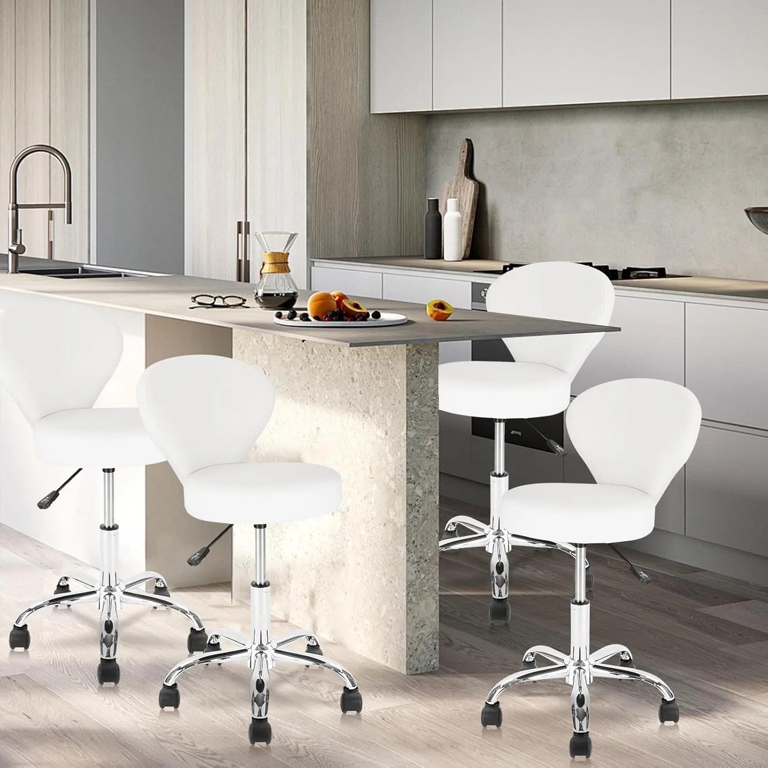 Rolling Swivel Salon Stool Chair with Back Support Adjustable Hydraulic for Office Massage Facial Spa Medical Drafting Tattoo Beauty Barber White