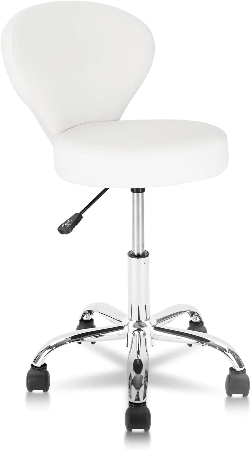 Rolling Swivel Salon Stool Chair with Back Support Adjustable Hydraulic for Office Massage Facial Spa Medical Drafting Tattoo Beauty Barber White