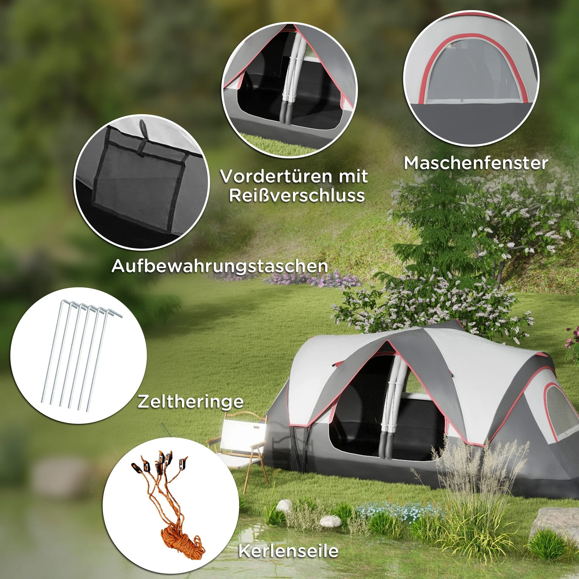 Rootz 2 Room Camping Tent - Partition Tent - Family Outdoor Shelter - Rain Protection - 450cm x 215cm x 180cm