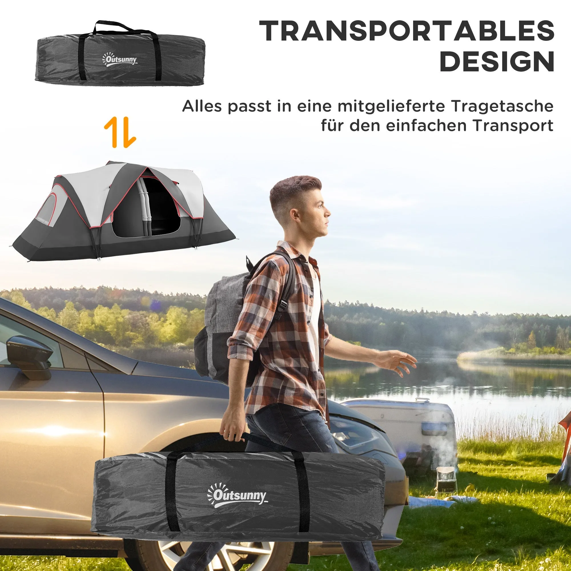 Rootz 2 Room Camping Tent - Partition Tent - Family Outdoor Shelter - Rain Protection - 450cm x 215cm x 180cm