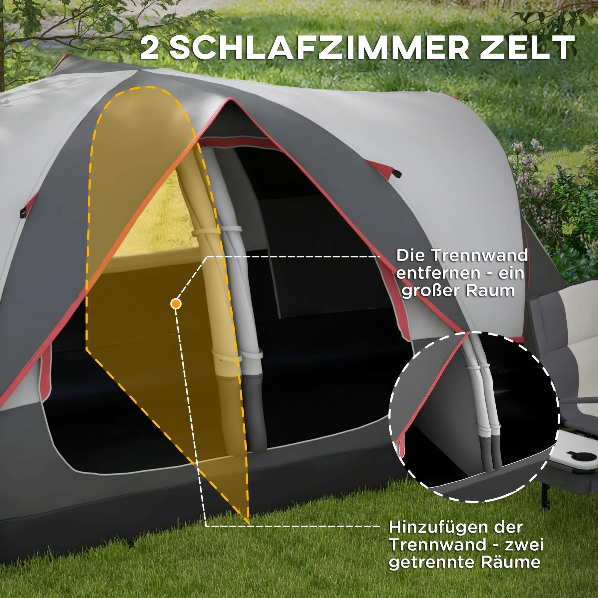 Rootz 2 Room Camping Tent - Partition Tent - Family Outdoor Shelter - Rain Protection - 450cm x 215cm x 180cm
