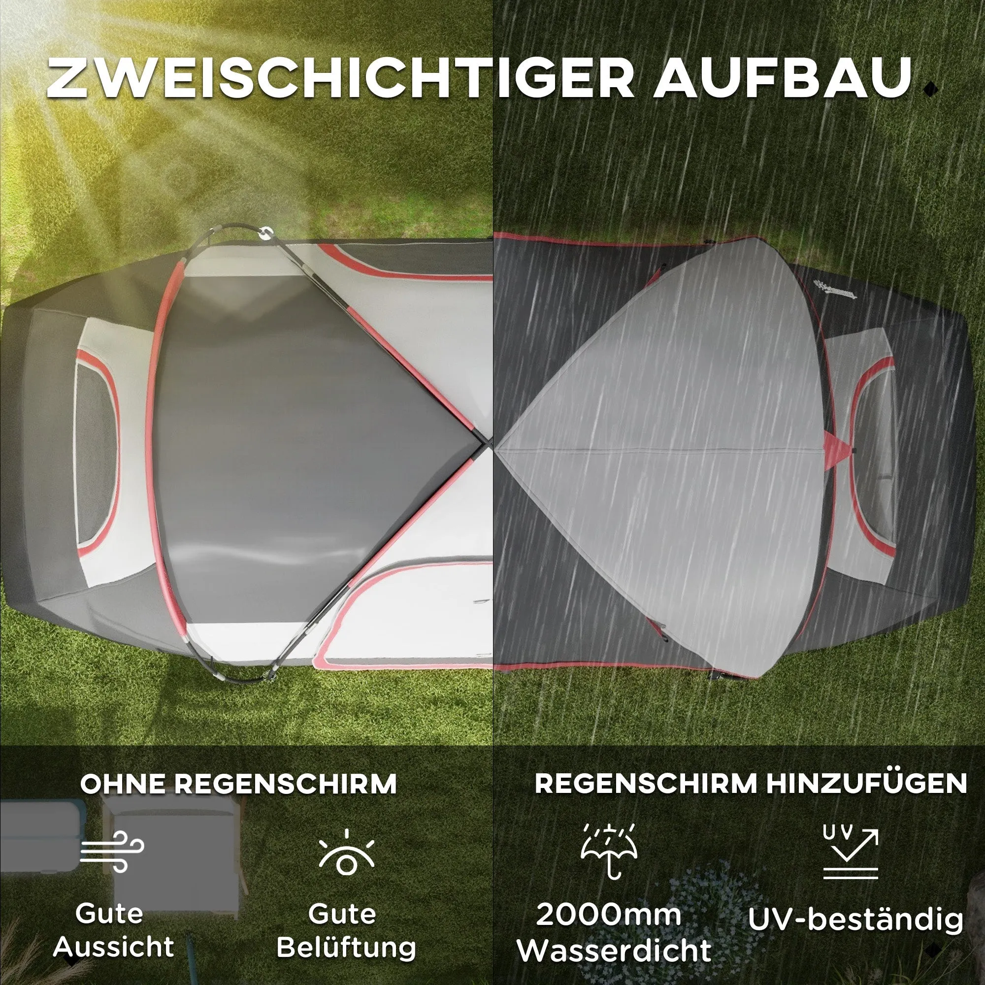 Rootz 2 Room Camping Tent - Partition Tent - Family Outdoor Shelter - Rain Protection - 450cm x 215cm x 180cm