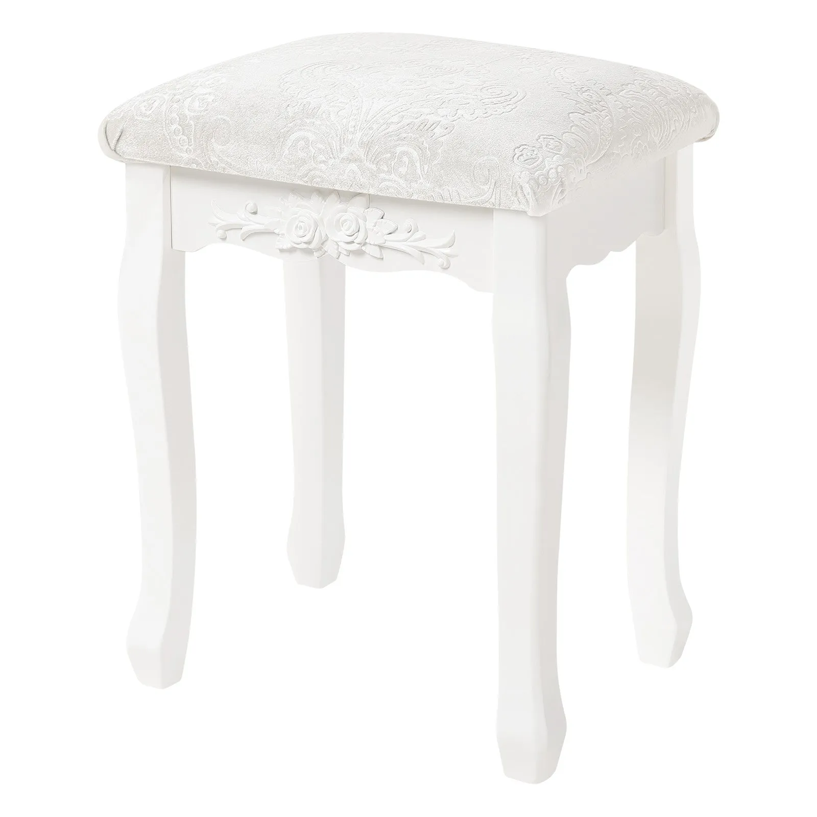 Rootz Baroque Style Makeup Stool - Vanity Chair - Padded Seat - Elegant Floral Pattern - Non-Slip Pads - 37cm x 50cm x 30cm