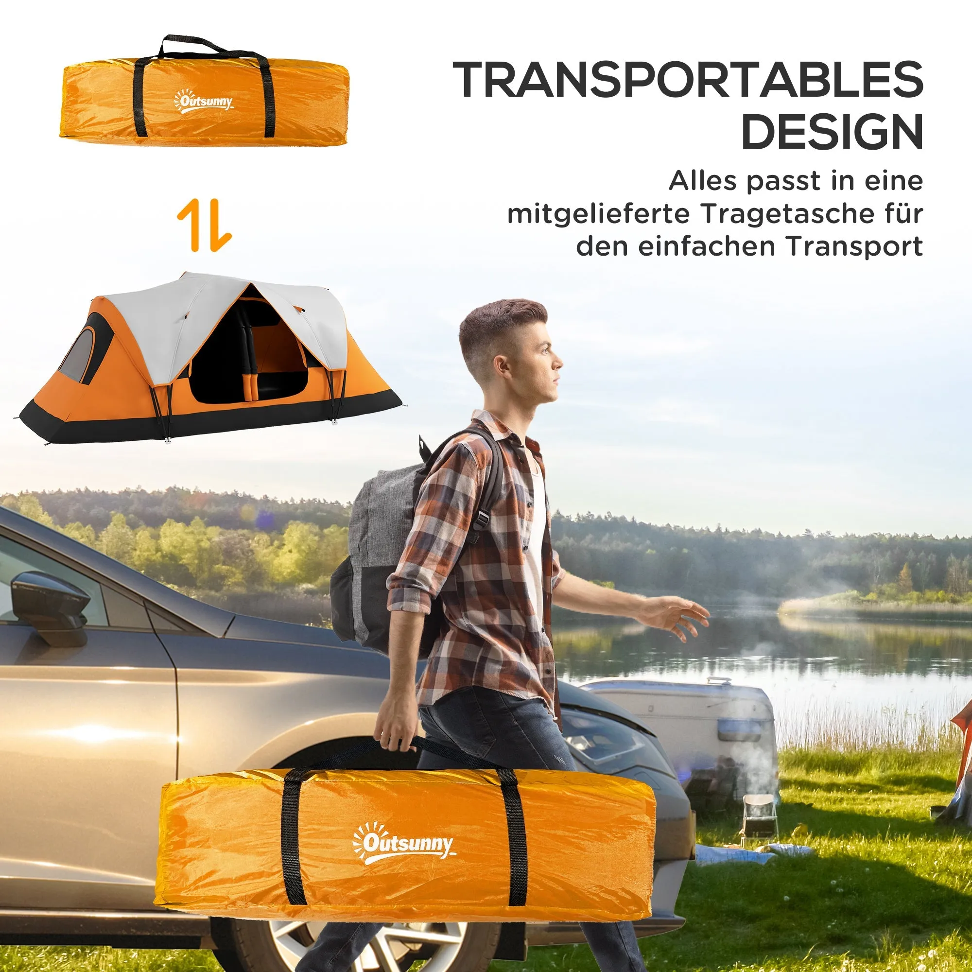Rootz Camping Tent - 2 Room Tent - Shelter Tent - Rain Protection - 450cm x 215cm x 180cm