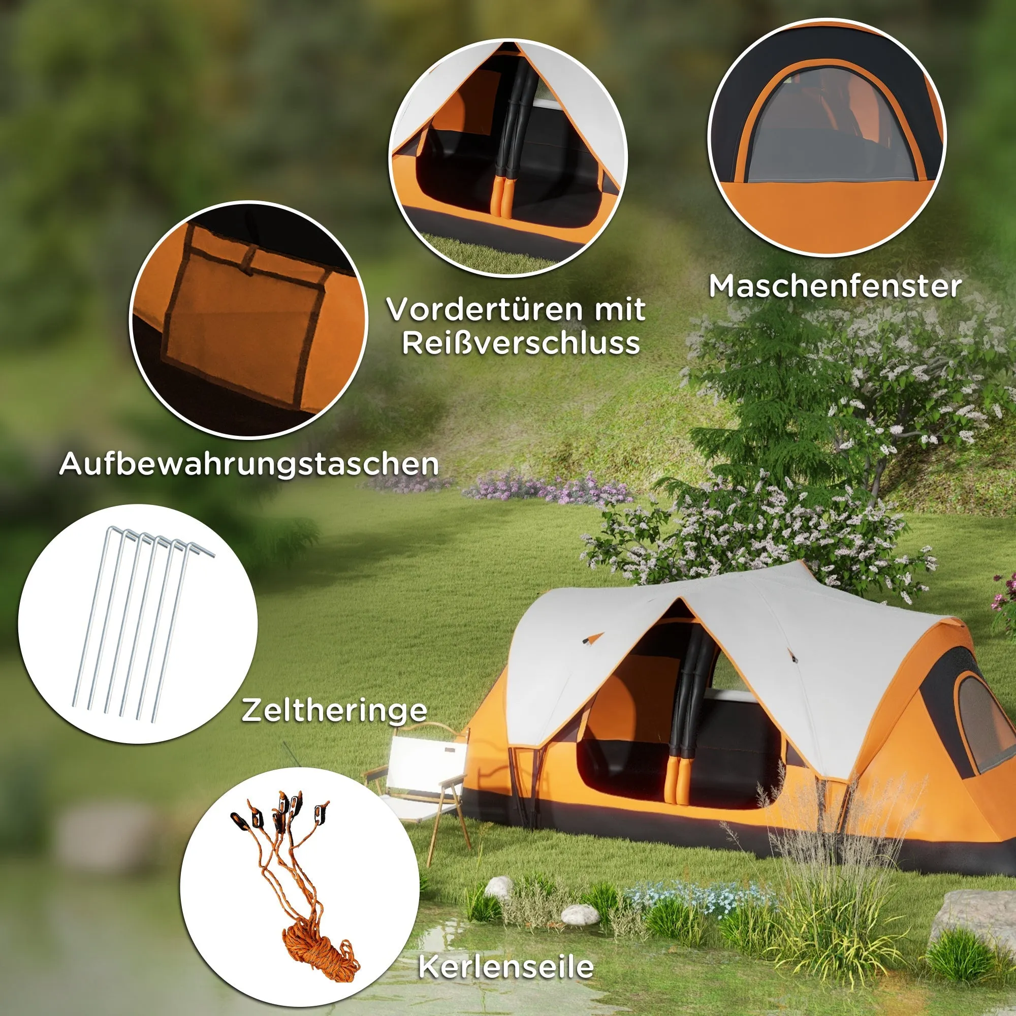 Rootz Camping Tent - 2 Room Tent - Shelter Tent - Rain Protection - 450cm x 215cm x 180cm