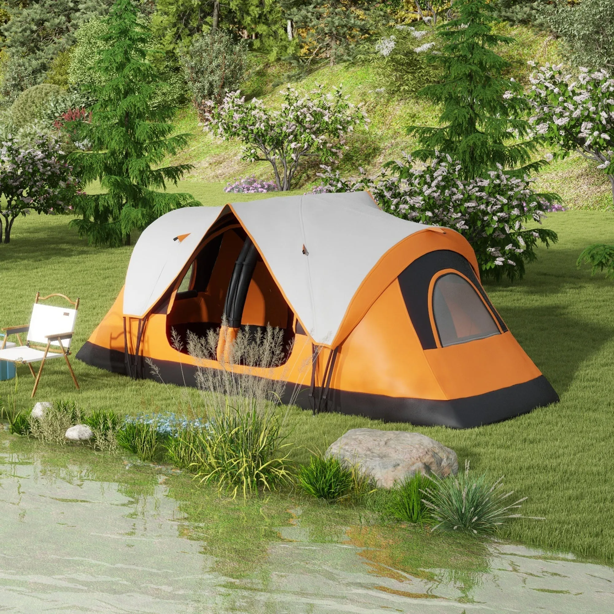 Rootz Camping Tent - 2 Room Tent - Shelter Tent - Rain Protection - 450cm x 215cm x 180cm
