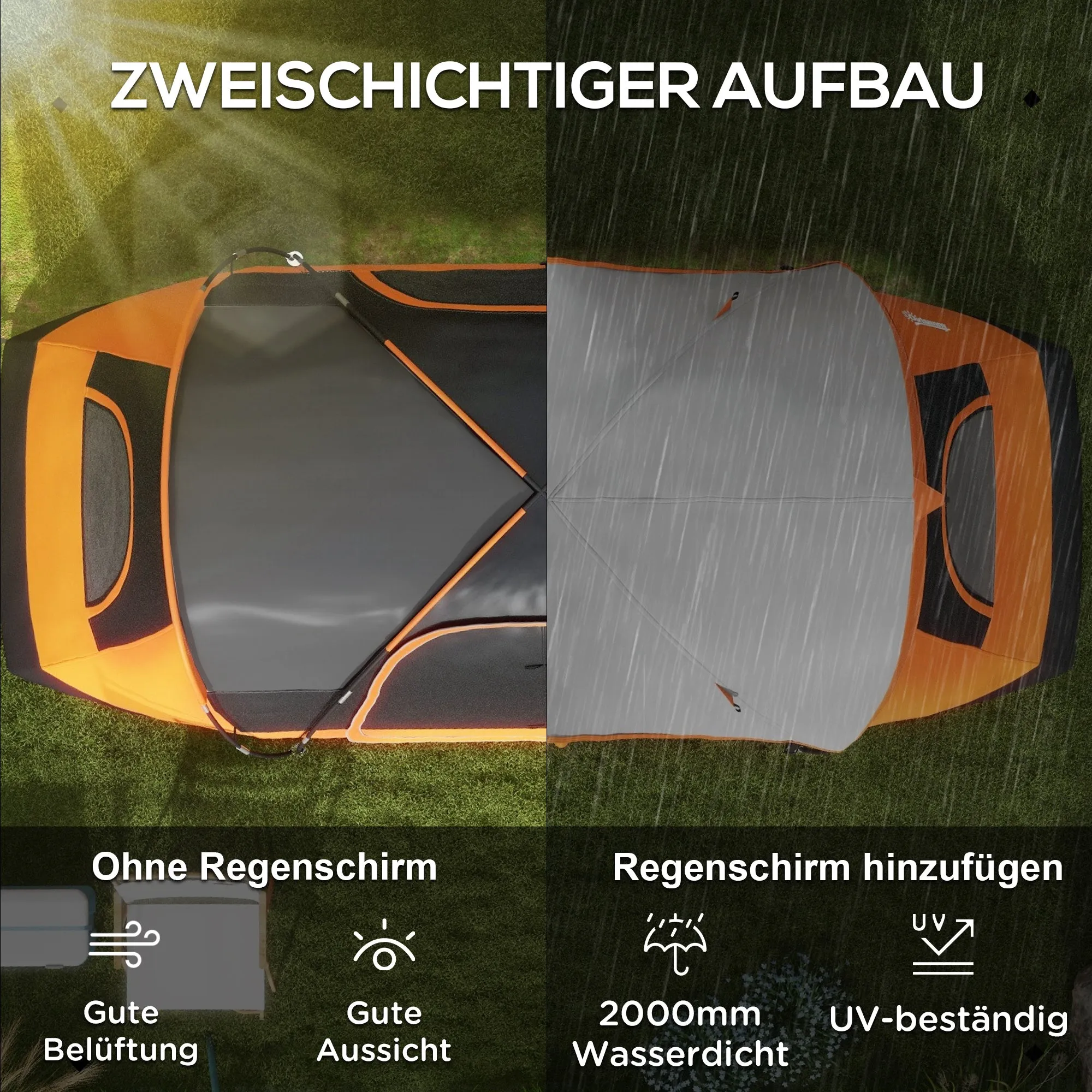 Rootz Camping Tent - 2 Room Tent - Shelter Tent - Rain Protection - 450cm x 215cm x 180cm