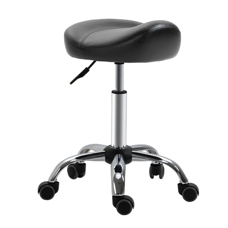 Rootz Salon Stool - Office Stool - Faux Leather Stool - Height Adjustable - Ergonomic Design - 48cm x 48cm x 54-69cm
