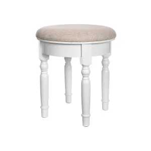 Rootz Upholstered Stool - Makeup Stool - Vanity Seat - Rubberwood Legs - Stable MDF Seat - Extra Large Seat - Thick Foam Padding - 42cm x 45cm - White