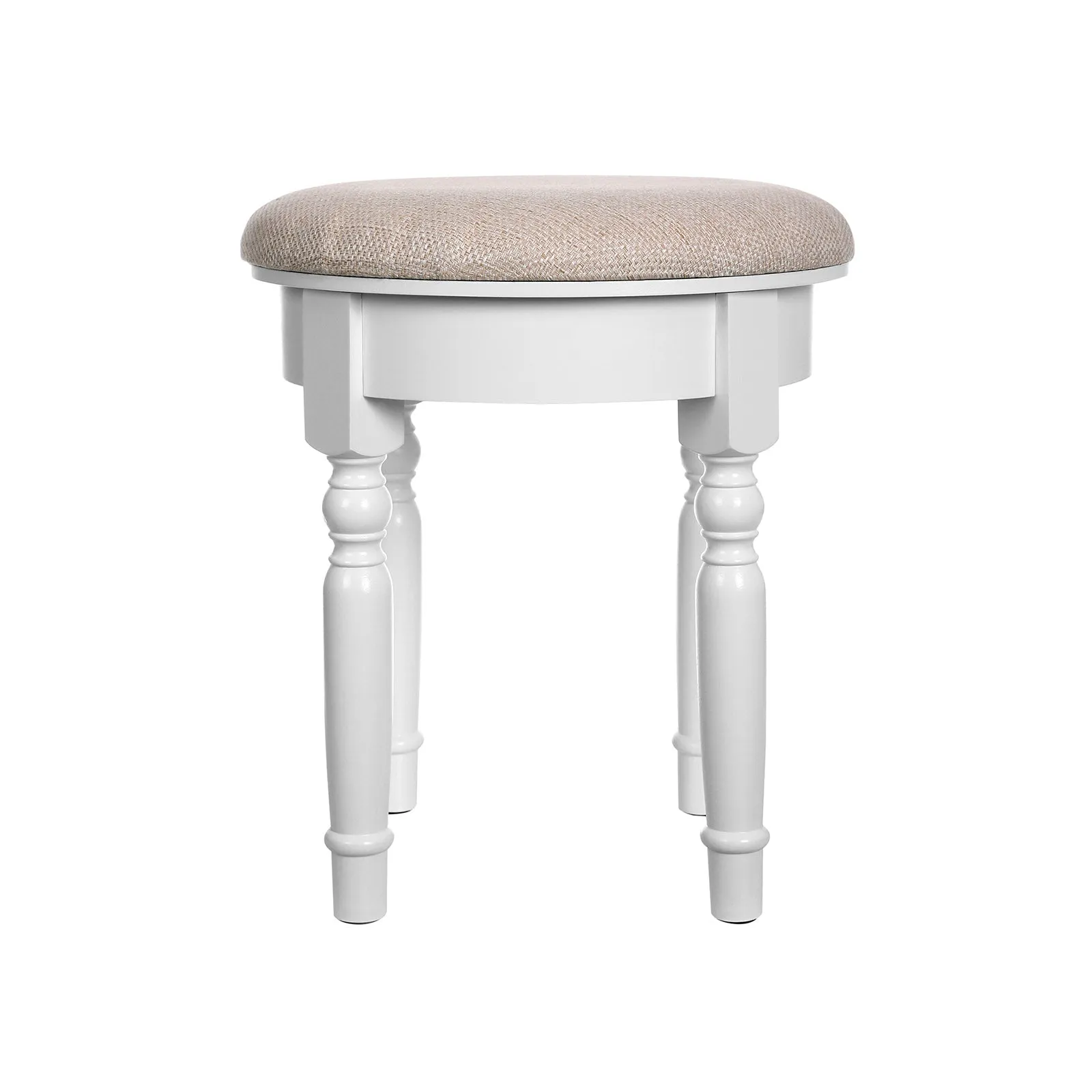 Rootz Upholstered Stool - Makeup Stool - Vanity Seat - Rubberwood Legs - Stable MDF Seat - Extra Large Seat - Thick Foam Padding - 42cm x 45cm - White