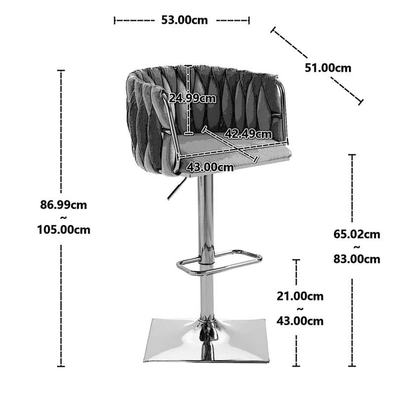 Rootz Vintage Bar Stools Set - Retro Chairs - Modern Seating - Ergonomic Support - Velvet Design - 53L x 51W x 87H cm
