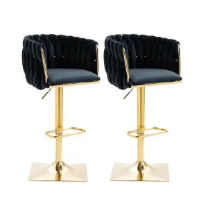 Rootz Vintage Bar Stools Set - Retro Chairs - Modern Seating - Ergonomic Support - Velvet Design - 53L x 51W x 87H cm
