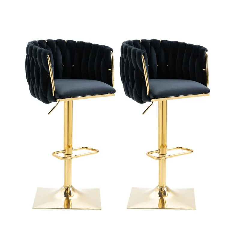 Rootz Vintage Bar Stools Set - Retro Chairs - Modern Seating - Ergonomic Support - Velvet Design - 53L x 51W x 87H cm