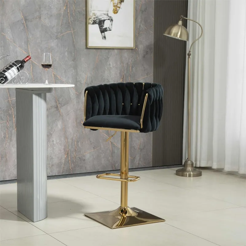 Rootz Vintage Bar Stools Set - Retro Chairs - Modern Seating - Ergonomic Support - Velvet Design - 53L x 51W x 87H cm