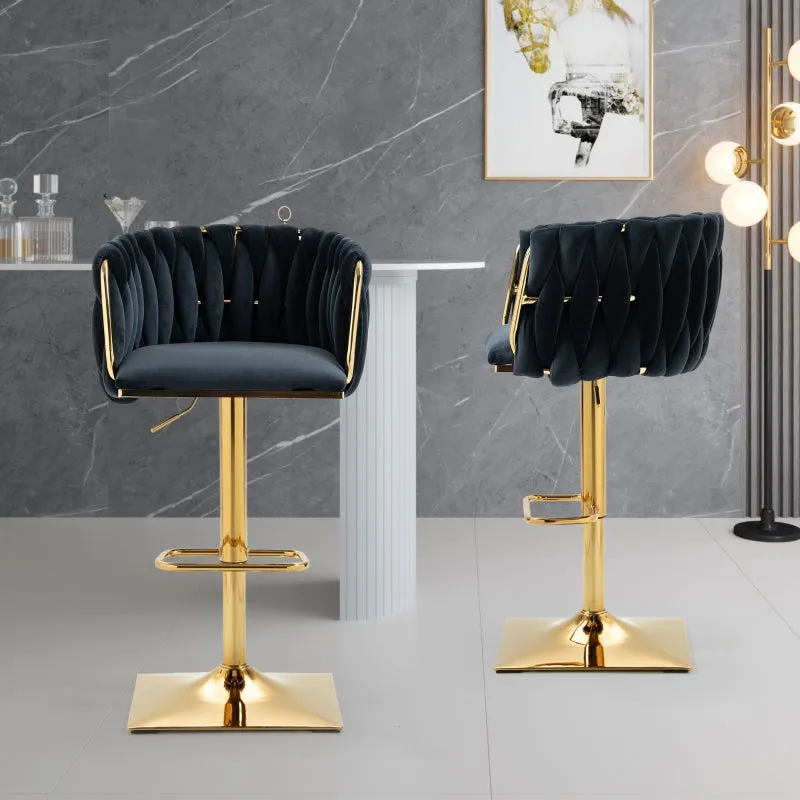 Rootz Vintage Bar Stools Set - Retro Chairs - Modern Seating - Ergonomic Support - Velvet Design - 53L x 51W x 87H cm