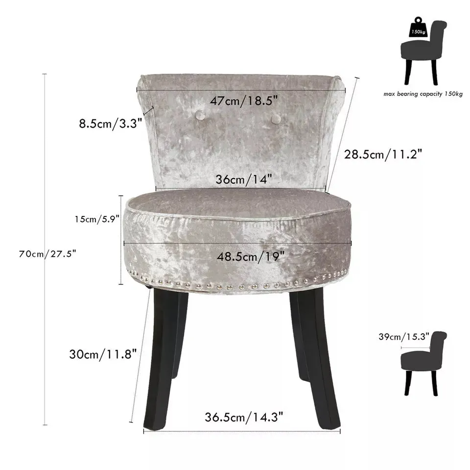 Round Vanity Stool with Padded Seat and Backrest