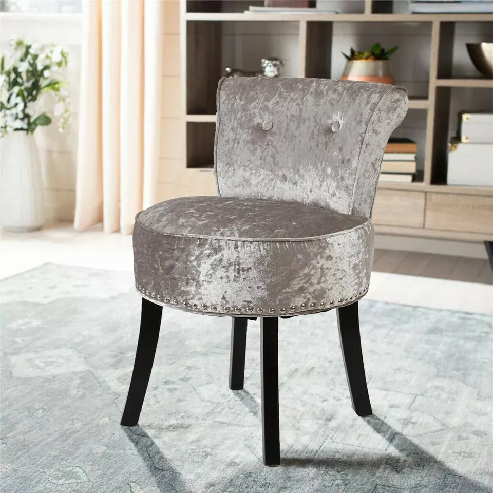 Round Vanity Stool with Padded Seat and Backrest