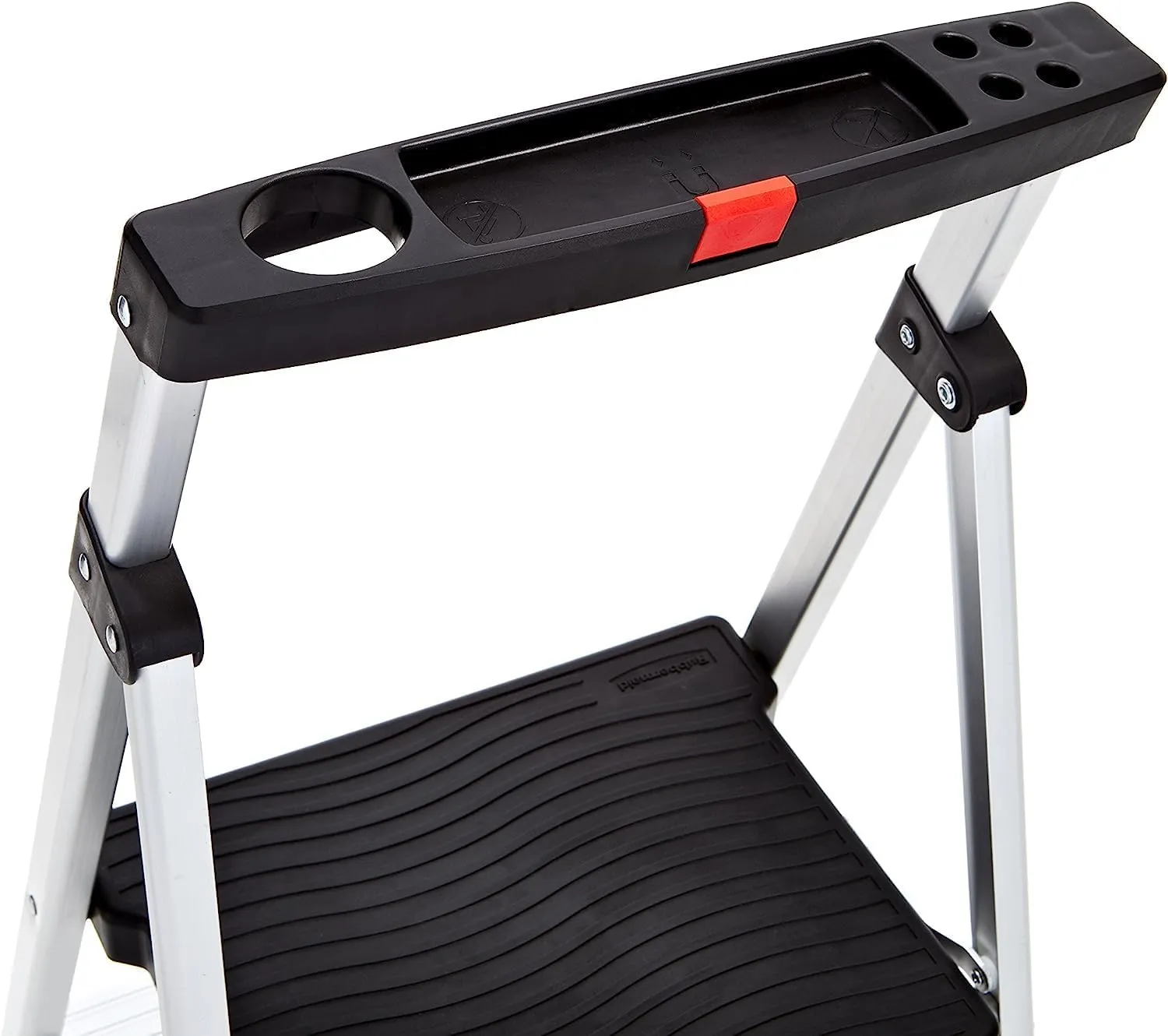 Rubbermaid 2-Step Ladder, Aluminum Lightweight Folding Step Stool with Project Top, Silver, Tested to US Safety Standards, No Assembly Required