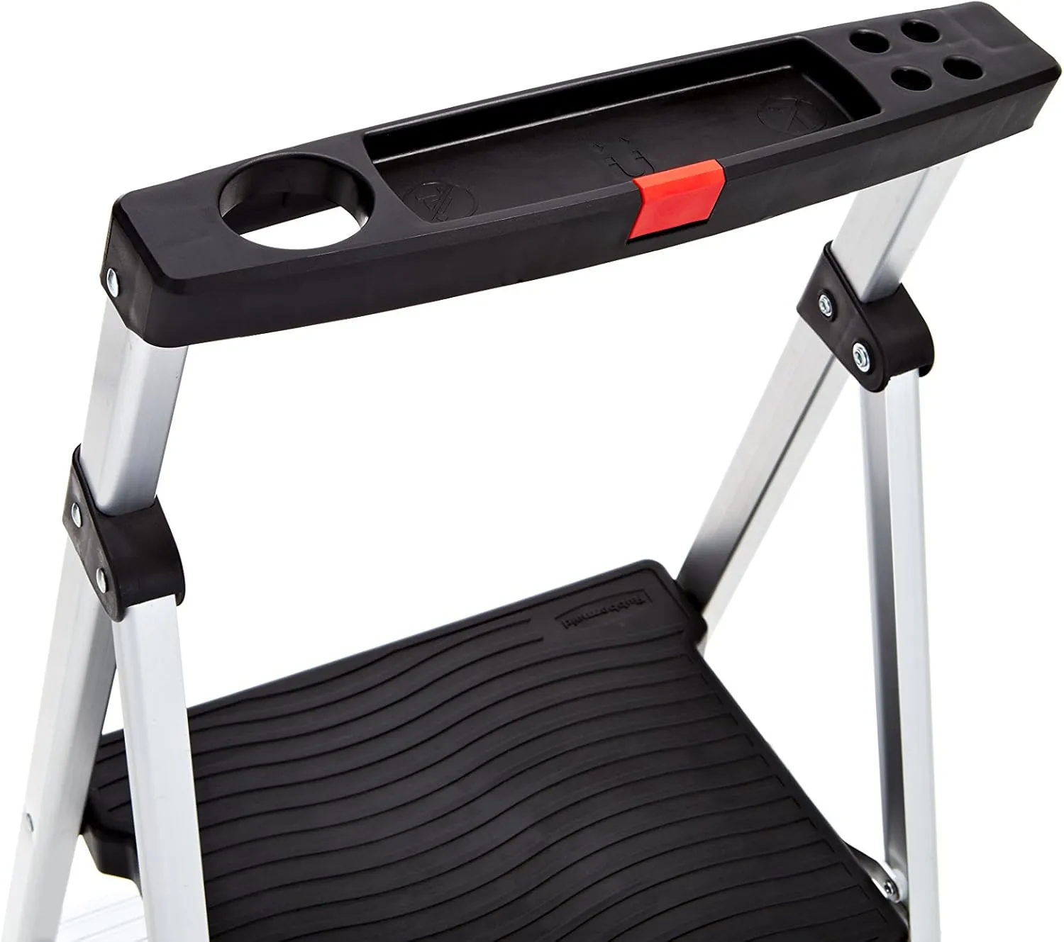Rubbermaid 3-Step Ladder, Aluminum Lightweight Folding Step Stool with Project Top, Silver, Tested to US Safety Standards, No Assembly Required