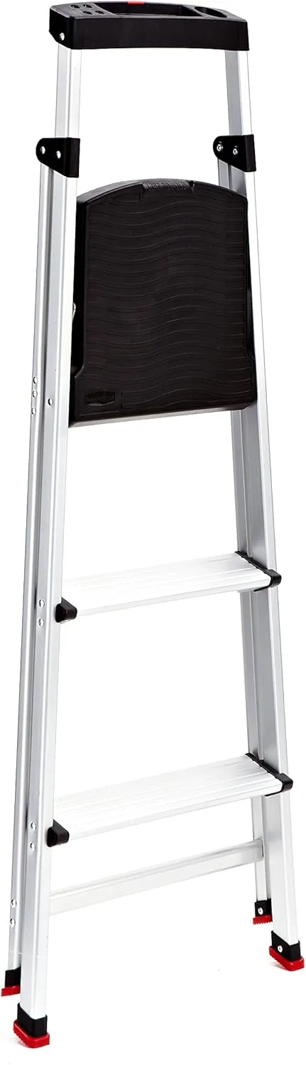 Rubbermaid 3-Step Ladder, Aluminum Lightweight Folding Step Stool with Project Top, Silver, Tested to US Safety Standards, No Assembly Required