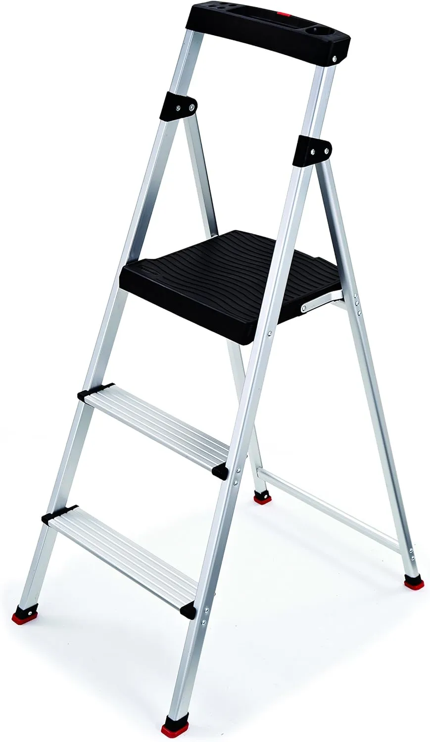Rubbermaid 3-Step Ladder, Aluminum Lightweight Folding Step Stool with Project Top, Silver, Tested to US Safety Standards, No Assembly Required