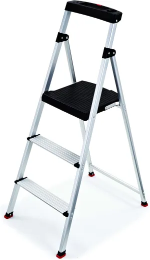 Rubbermaid 3-Step Ladder, Aluminum Lightweight Folding Step Stool with Project Top, Silver, Tested to US Safety Standards, No Assembly Required