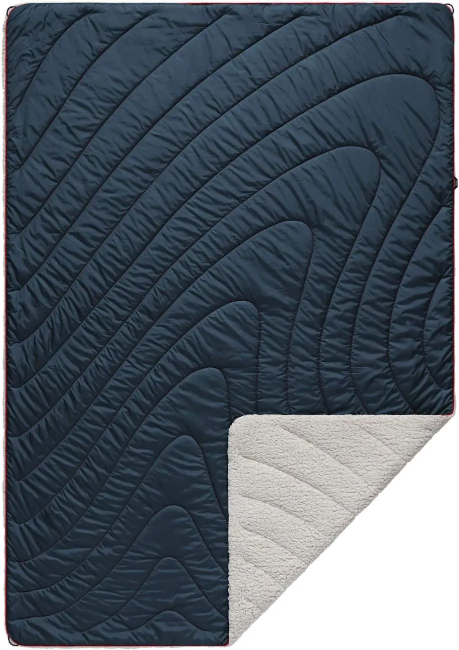Rumpl The Sherpa Puffy Blanket | Ultra Soft Warm Outdoor Fleece Sherpa Blankets for Camping, Picnics, Traveling, Concerts | Deepwater Blue, 1-Person