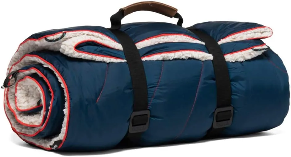 Rumpl The Sherpa Puffy Blanket | Ultra Soft Warm Outdoor Fleece Sherpa Blankets for Camping, Picnics, Traveling, Concerts | Deepwater Blue, 1-Person