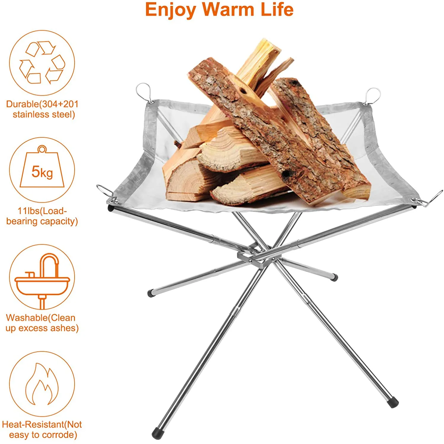 Rynx | Hoedia Portable Fire Pit Outdoor 16.5 Inch Camping Fire Pit Foldable, Steel Mesh Fire Pits for Camping, Outdoor, Patio, Backyard and Garden (Silver)