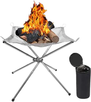 Rynx | Hoedia Portable Fire Pit Outdoor 16.5 Inch Camping Fire Pit Foldable, Steel Mesh Fire Pits for Camping, Outdoor, Patio, Backyard and Garden (Silver)